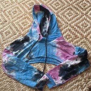 Cropped Tie-Dye Hoodie in Blue & Purple